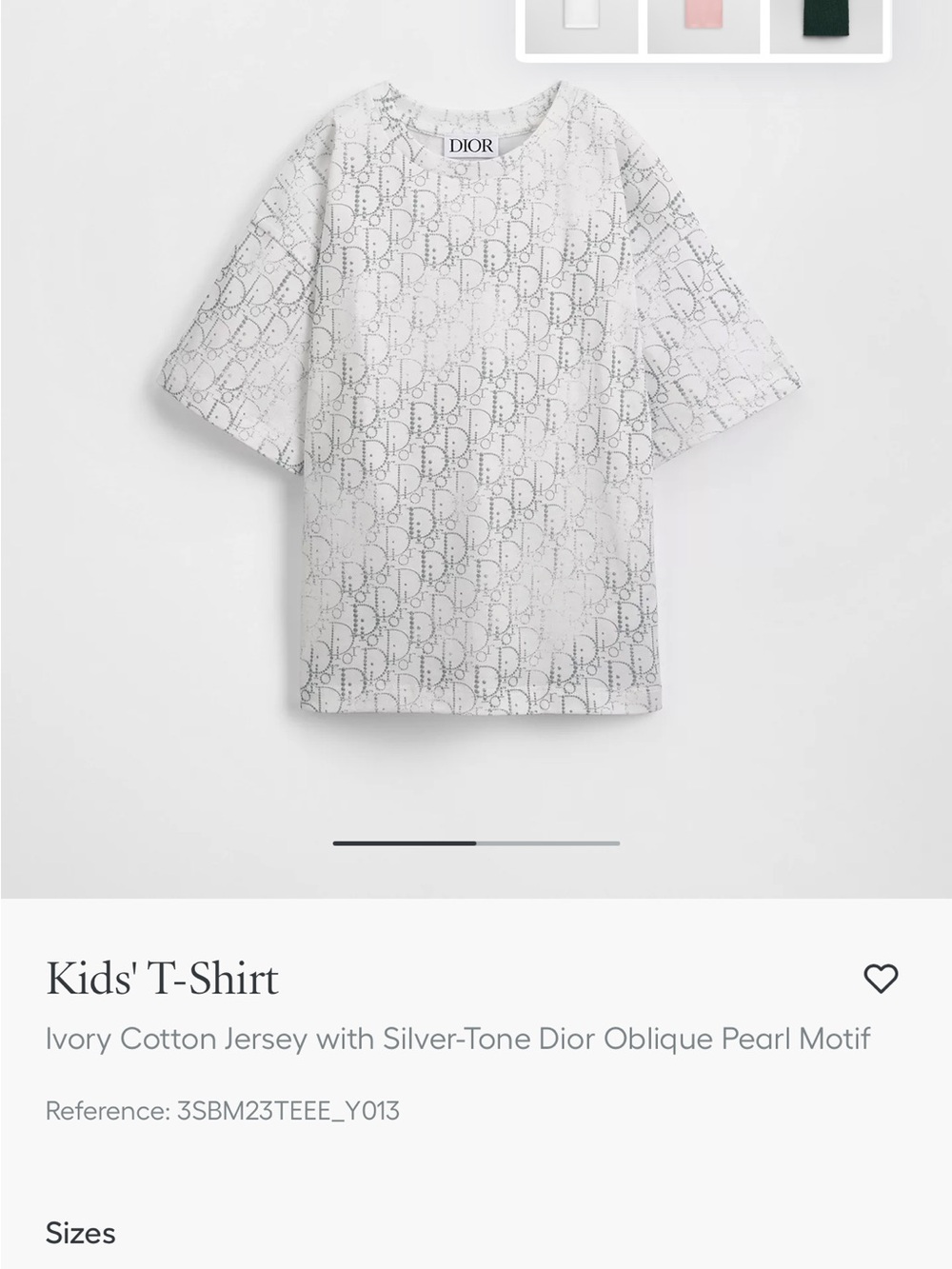 Dior Kids Ivory T‑Shirt with Silver Oblique Print